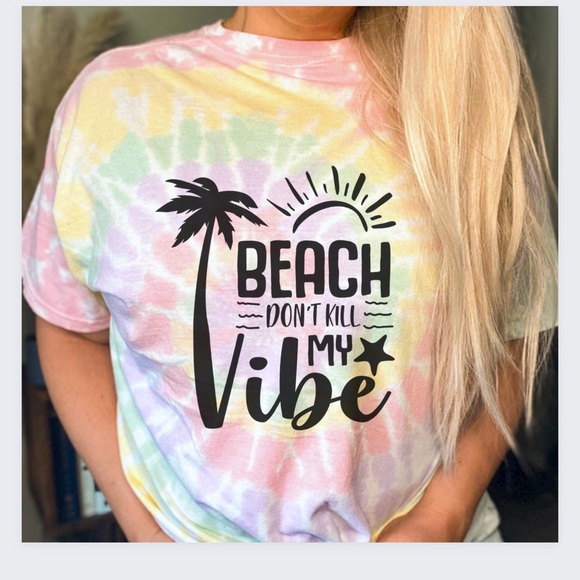 Beach Don’t Kill My Vibe Crew Neck Short Sleeve Tee Shirt - Picture 3 of 4